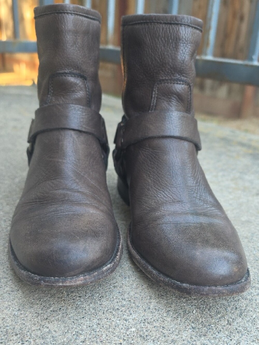 Frye Harness Short Boots Women's 9.5 Brown Distressed Leather Moto Biker Western - Picture 2 of 15